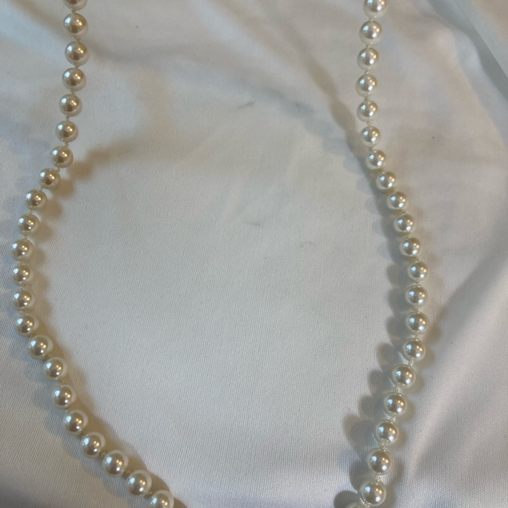 Opera Length Hand Knotted Glass Faux Pearls 60” Vintage Necklace - Picture 4 of 8